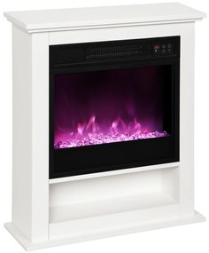 HOMCOM Șemineu electric 1800W, șemineu decorativ fals, efect de flacără în 9 culori și 5 niveluri de luminozitate, 62,5x20x72,5cm, alb | Aosom Romania