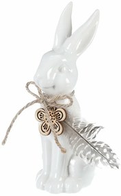 Decorațiune ceramică Iepure, alb, 7 x 15 x 5 cm