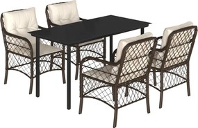 vidaXL Set mobilier de grădină, 5 piese, cu perne, maro, poliratan