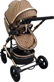 Carucior nou nascuti 3 in 1 Baby Care™ PRO 531, Cu geanta bebe, Cadru Aluminiu Gold , Amortizoare, Roti din cauciuc plin AVE, Landou, Scoica auto,