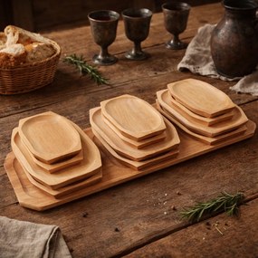 Set platou pentru servit din lemn cu 12 farfurii