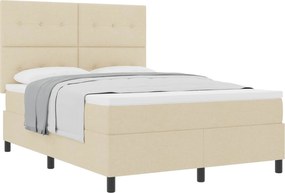 vidaXL Pat cu arcuri cu saltea cu headboard Crem 140 x 190 cm țesătură