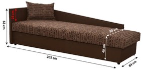 Pat cu spaţiu pentru depozitare, versiune de stânga, piele eco maro+material cu imprimeu, JUDIT