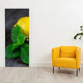 Fototapet pentru ușă - Lămâie și mentă pe masă (95x205cm)