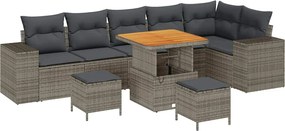 vidaXL Set de canapele pentru grădină cu pernă 9 pcs Gri poliratan