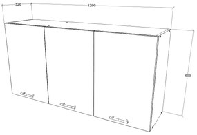 Corp Superior Ebru, 3 Usi, Alb, 120 x 30 x 60 cm