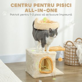 PawHut Arborele pentru Pisici cu Crenguță și Căsuță 40x30x72 cm Bej și Galben | Aosom Romania
