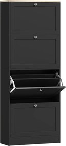 HOMCOM Pantofar Compact cu 4 Sertare și Rafturi Reglabile pe 2 Niveluri, 60 x 23,5 x 153,3 cm, Negru | Aosom Romania