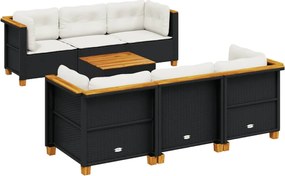 vidaXL Set canapele de grădină cu perne, 7 piese, negru, poliratan
