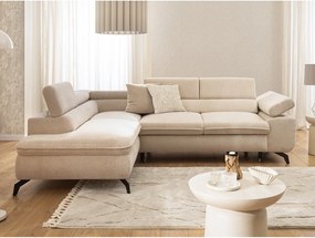 Colțar bej cu tapițerie din chenille (cu colț pe partea stângă/în formă de ”L”) Marbeya – Ropez