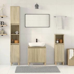 vidaXL Set mobilier de baie, 3 piese, stejar sonoma, lemn prelucrat