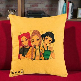 Perna Personalizata K-pop HUNTRX Trio Anime Stele, 40x40 cm, Galben, Husa Detasabila, Perna Inclusa, BEKZ®