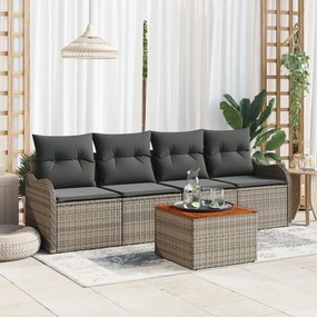 Set Canapea Grădină vidaXL cu 5 Piese cu Pernuțe Gri Ratan Polimer Acacia