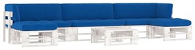 Set mobilier din paleti cu perne, 6 piese, lemn pin alb tratat Albastru regal, 2x colt + mijloc + 2x suport pentru picioare + masa, Alb, 1