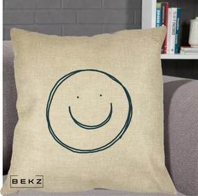 Perna Decorativa Smile Desen Minimalist, 40x40 cm, Crem, Husa Detasabila, Perna Inclusa, BEKZ®