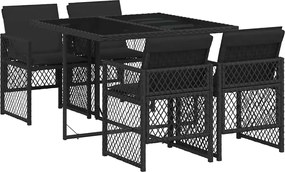 vidaXL Set mobilier de grădină cu perne, 5 piese, negru, poliratan