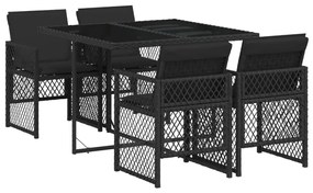 3210715 vidaXL Set mobilier de grădină cu perne, 5 piese, negru, poliratan