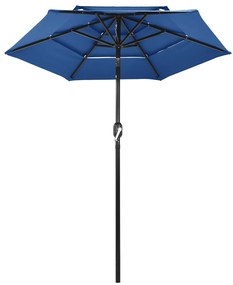 Umbrela de soare 3 niveluri, stalp de aluminiu, azuriu, 2 m azure blue, 2 m