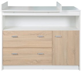 Comodă de copii albă/în culoare naturală joasă cu aspect de lemn de stejar cu masă de schimbat 117x98 cm Gabriella – Roba