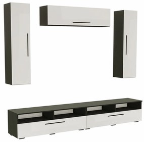 Living haaus Haga V19, Alb Lucios/Negru, MDF, L 240 cm