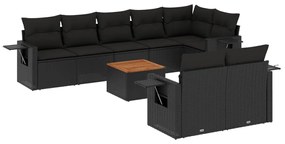 3256979 vidaXL Set mobilier de grădină cu perne, 9 piese, negru, poliratan