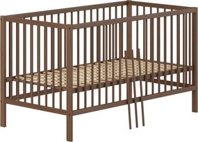 Pătuț maro din lemn de fag cu latură detașabilă/cu înălțime reglabilă 70x140 cm Dino – Vipack