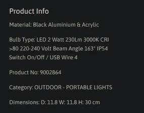 Lampa portabila LED exterior design modern IP54 Fumo negru