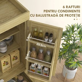 HOMCOM Dulap Bucătărie 76×40×183 cm cu 2 Uși și Sertar, Rafturi Condimente, Stejar | Aosom Romania