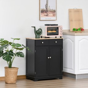 HOMCOM Mobila de depozitare bufet pentru living cu dulapuri, 2 sertare si rafturi reglabile, 68x40,3x85cm, negru si lemn natural | Aosom Romania