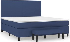 vidaXL Pat continental cu saltea, albastru, 160x200cm, material textil