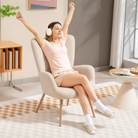 HOMCOM Fotoliu Modern Imbottito pentru Sufragerie, Fotoliu pentru Dormitor din Țesătură Sherpa cu Spătar Înalt și Brațe, Fotoliu Relax cu Cadru din Oțel pentru Sufragerie, Bej | Aosom Romania