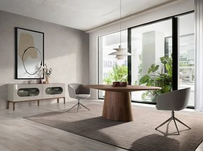 Bufet design modern cu iluminare interioara Gray and Walnut