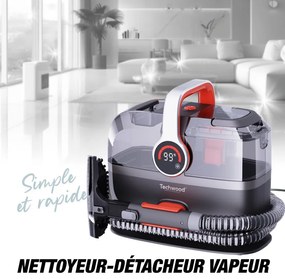 Aparat multifunctional cu aburi si aspirator Techwood TAN-7055V, 600/800W, Rezervor de apa curata si reziduala, 3 moduri, Afisaj digital, Gri/Portocaliu