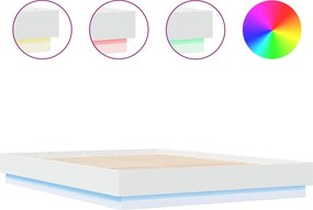 vidaXL Cadru de pat cu lumini LED, alb, 150x200 cm