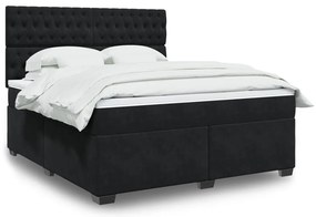 vidaXL Pat box spring cu saltea, negru, 180x200 cm, catifea