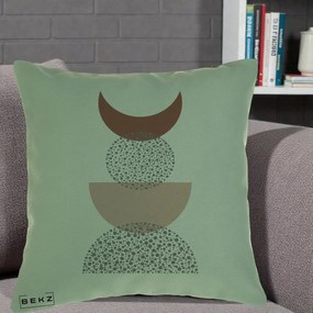 Perna Decorativa Boho Luna Plina si Forme Punctate, 40x40 cm, Verde, Husa Detasabila, Perna Inclusa, BEKZ®