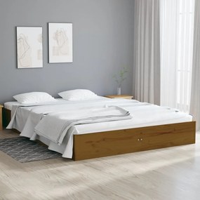 vidaXL Cadru de pat dublu, maro miere, 135x190 cm, lemn masiv