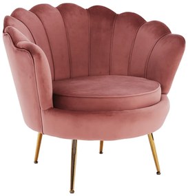 Fotoliu în stil Art-deco, catifea Velvet roz/crom auriu, NOBLIN