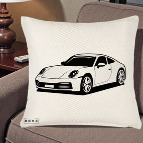 Perna Personalizata Porsche 911 Silueta, 40x40 cm, Crem Reliefat, Husa Detasabila, Perna Inclusa, BEKZ®