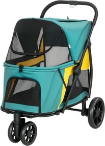 PawHut Cărucior pentru câini pliabil Cărucior pentru câini până la 20 kg cu pernă, ferestre din plasă, buzunar spate, 92 x 63 x 95 cm Verde închis | Aosom Romania