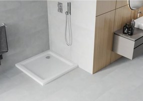 Mexen Flat duș pătrat slim 100 x 100 cm, alb, sifon crom - 40101010