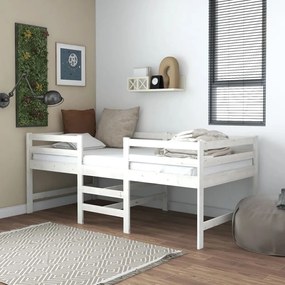 806976 vidaXL Pat înălțime medie, alb, 90x200 cm, lemn masiv de pin