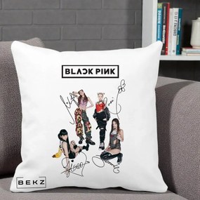 Perna Personalizata K-pop BLACKPINK Fotografie Grup Autografe Toate Membre, 40x40 cm, Alba Mata, Husa Detasabila, Perna Inclusa, BEKZ®