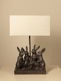 Lampă de masă din bumbac bej, cu structură din rășină maro în formă de grup de iepuri, finisaj patinat, 45×31×13 cm, „Lapin"