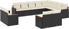 vidaXL Set canapele de grădină, 12 piese, cu perne, negru, poliratan