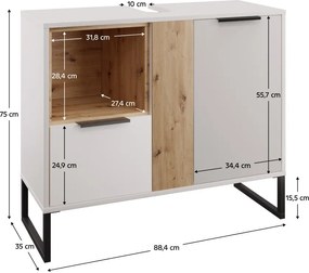 Dulap sub lavoar Cubin 03 (alb + stejar artisan). 1119512