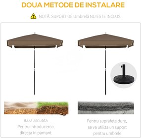 Outsunny Umbrelă Pătrată Externă, Protecție UV, 200x200cm, Design Modern, Cafea | Aosom Romania