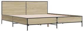 3280018 vidaXL Cadru de pat, stejar sonoma, 200x200cm, lemn prelucrat și metal