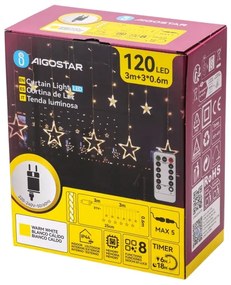Aigostar - Instalație LED de exterior pentru Crăciun, 120 LED, 6W, 230V, 8 funcții, 3 x 0,6 m, IP44, alb cald, cu telecomandă