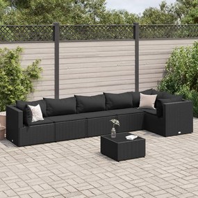 3308115 vidaXL Set mobilier de grădină cu perne, 7 piese, negru, poliratan